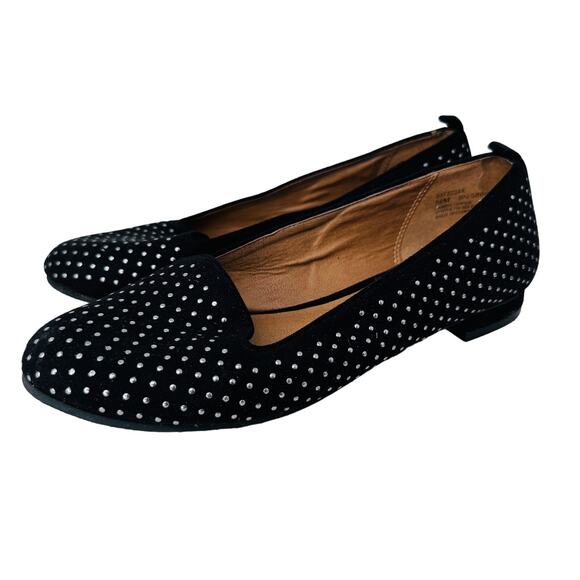 ABound Embellished Flat Shoes Round Toe Slip On Suede Black Womens Size 6.5M - Picture 1 of 8